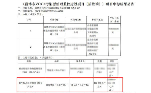 我司中標(biāo)PF-300非甲烷總烴檢測(cè)儀4臺(tái)